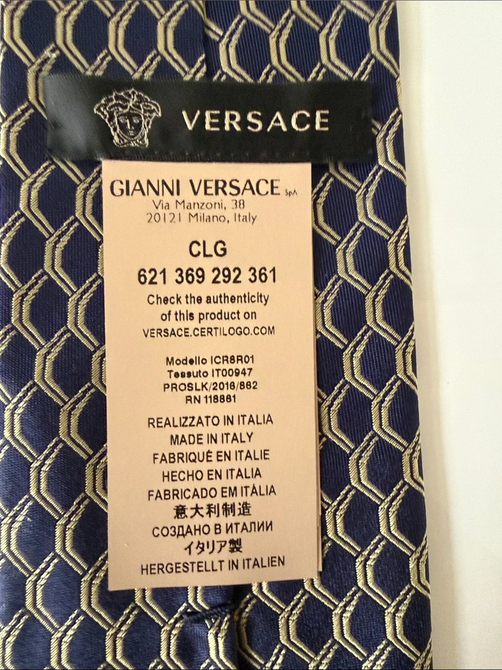 Versace Navy and Gold Geometric Silk Tie